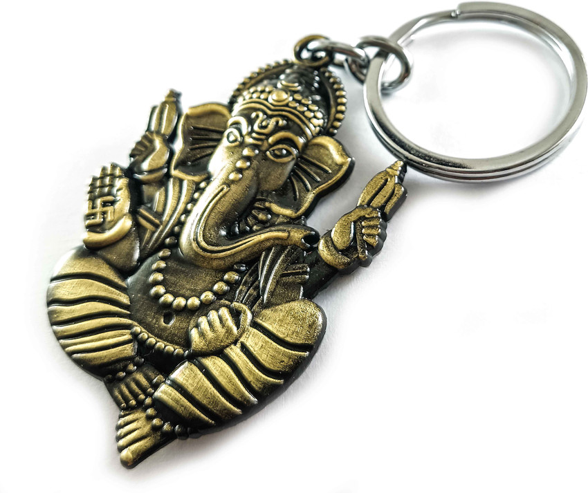 SGE89 Lord Ganesha Ganpati Ji Metal Keychain Keyring Gold Pack