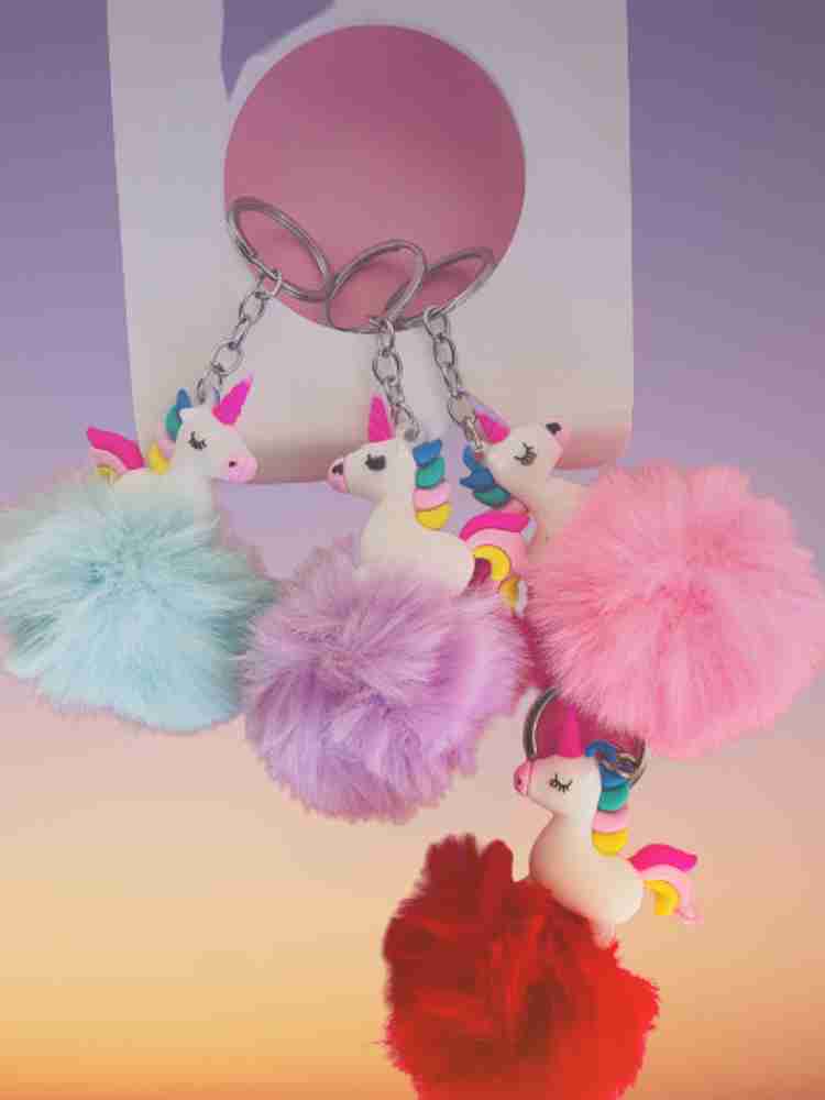 Avimukta Stores Unicorn Fur Pom Pom Keychain Keyring for Women
