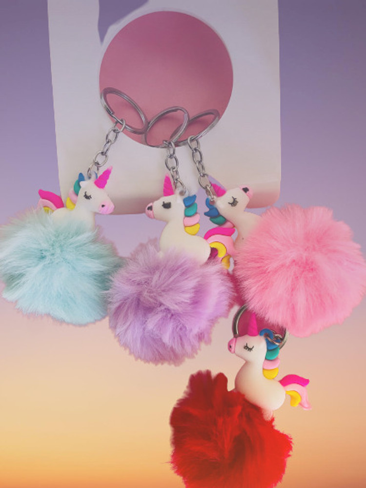 Unicorn pom clearance pom keychain