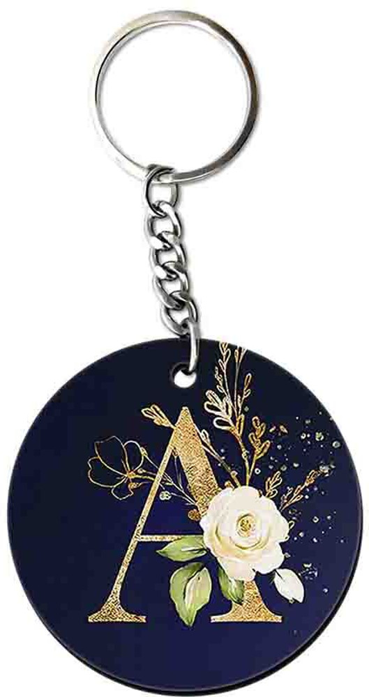 Party Gift Printed Round Keyring for Bag Wallet Purse Alphabet