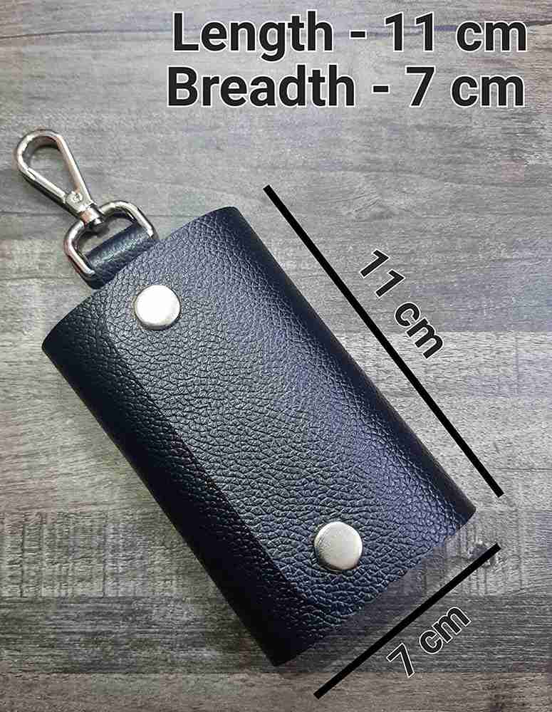 GIMNER Genuine Leather Key Case Pouch Wallet Keychain Key Holder with 8 Key Hooks 1 Lobster Hook Double Snap Closure Best for Home Office Shop Size 12 X 8 cm Black Key