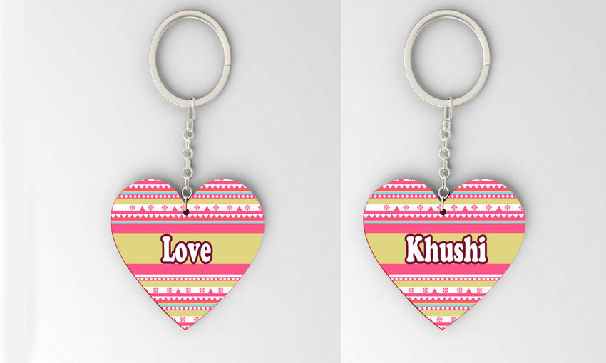 MorFex Khushi Name Beautiful Heart Shape Arclic Wood Keychain