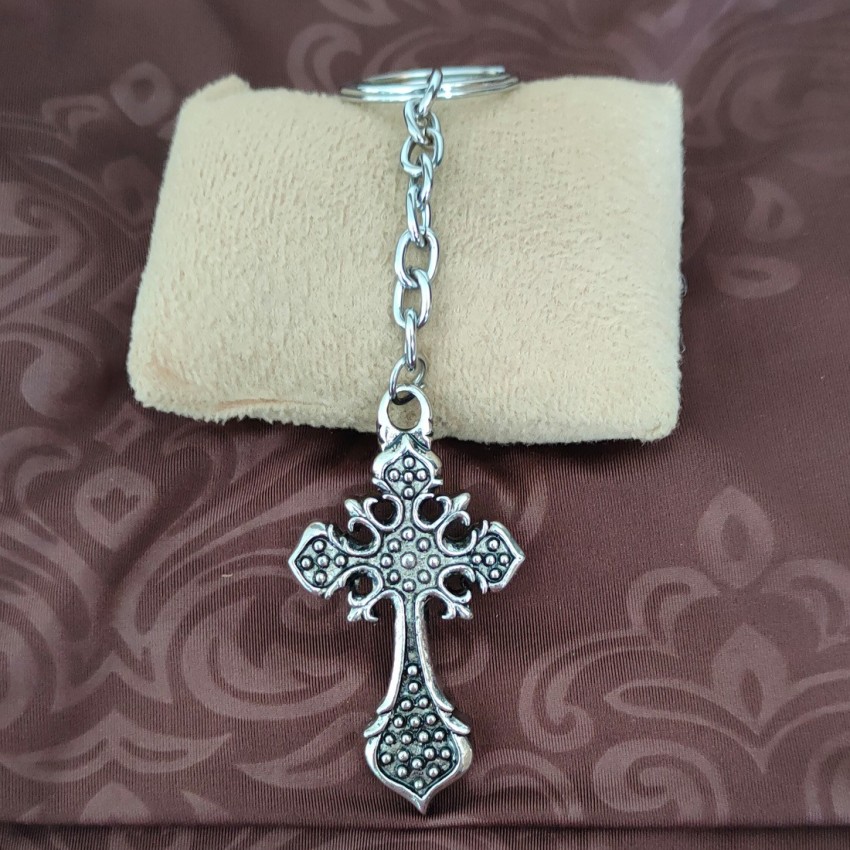 Biker Iron Cross Medieval Keychain, Keyring 925 Sterling Silver Jewelry