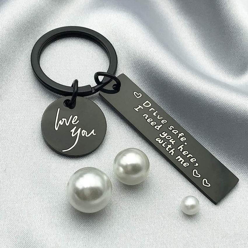 PALAY Drive Safe Keychain for Boyfriend with Gift Box Drive Safe I Need You Here with Me I Love You Keychain Gifts for Husband Boyfriend Birthday Gifts Black Key Chain Price