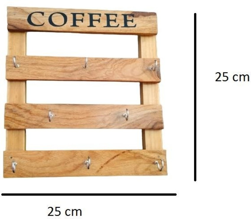 Coffee Mug Rack With Shelf, Wooden Coffee Cup Holder With Hooks