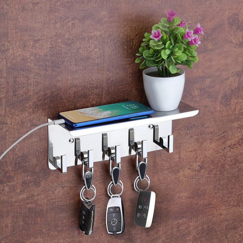 Plantex Stainless Steel Multipurpose Mobile Phone Stand Storage Rack Wall Mount Chrome Stainless Steel Key Holder Price in India Buy Plantex Stainless Steel Multipurpose Mobile Phone Stand Storage Rac...