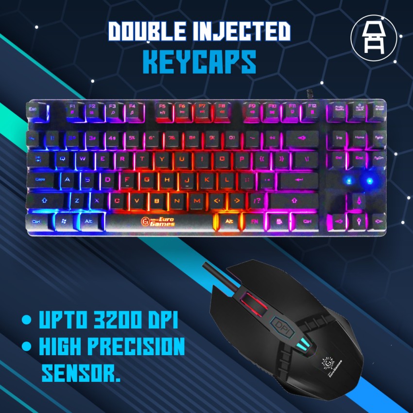 RPM Euro Games USB Gaming Keyboard and Mouse Set, 104 Keys with RGB  Backlit - Keyboard, Laser Carved Keycaps, Adjustable DPI Upto 3200, 7  Color RGB - Mouse