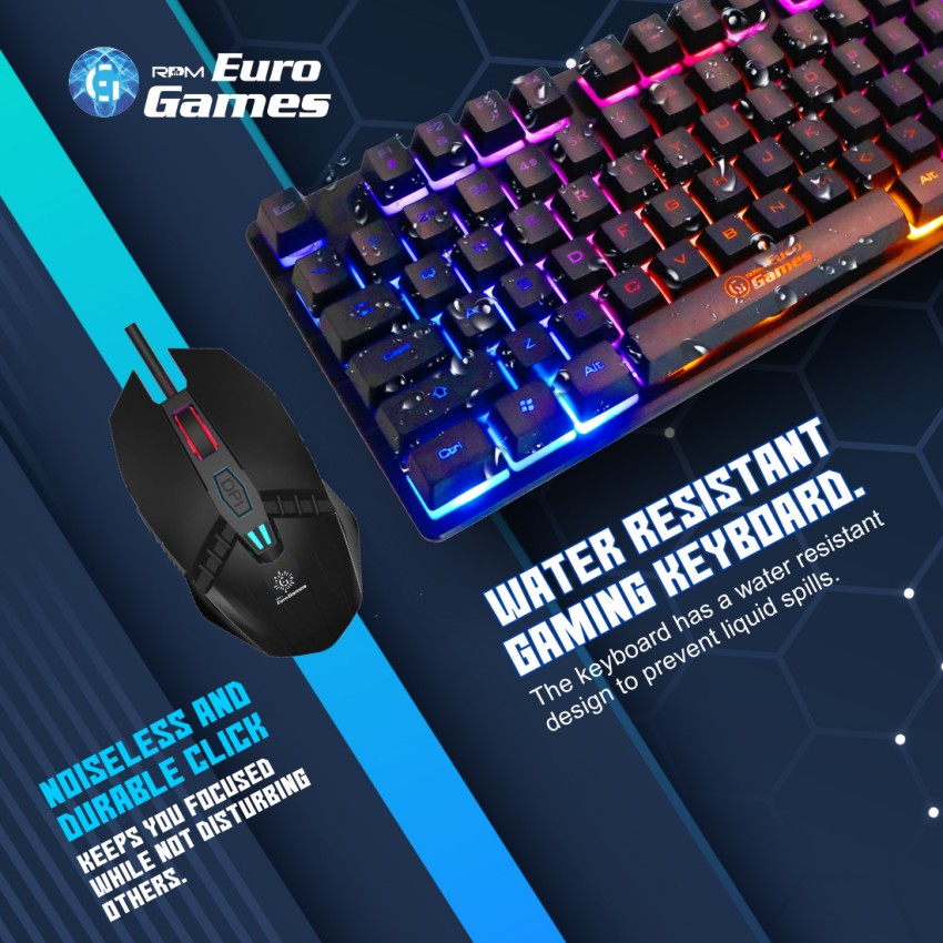 RPM Euro Games Gaming Keyboard Wired | 87 Keys Space Saving Design |  Membrane Keyboard with Mechanical Feel | LED Backlit & Spill Proof Design