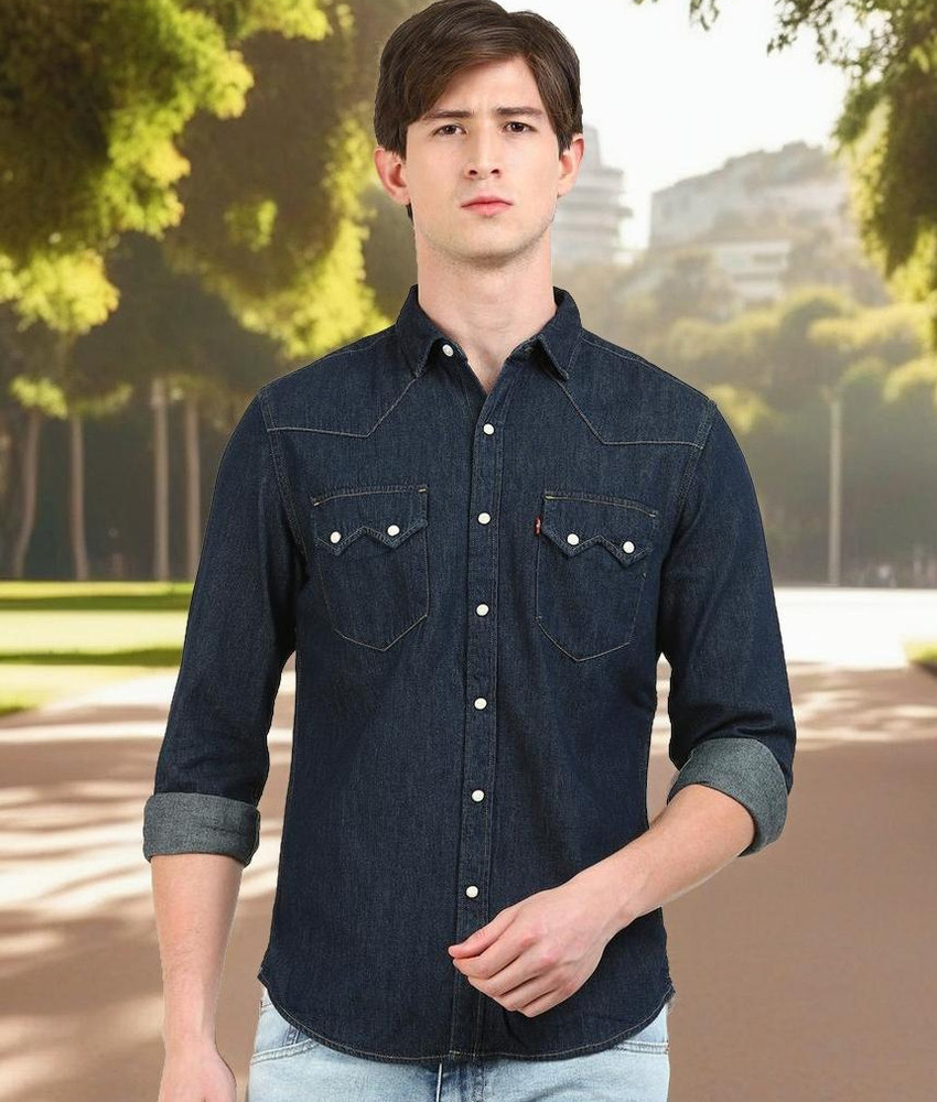 LEVI S Men Solid Casual Blue Shirt