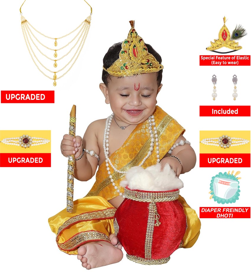 Baby Krishna Dress For Janmashtami With Krishna Mukut,, 55% OFF