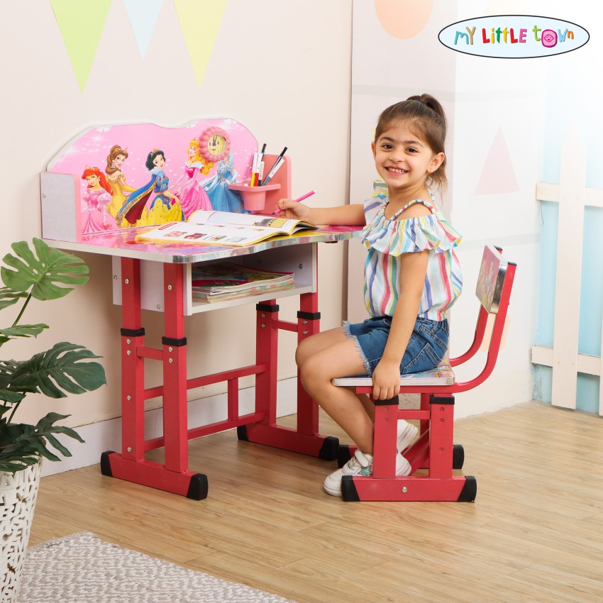 MY LITTLE TOWN Kids study Table Chair with Adjustable Height Pink Engineered Wood Study Table