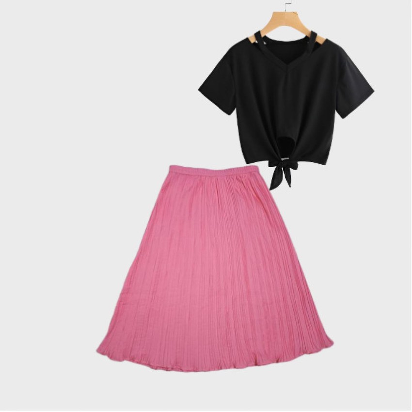 Buy GG Fashion Womens Skirt TShirt Knee Length Two Piece Set Small  Black at Amazonin