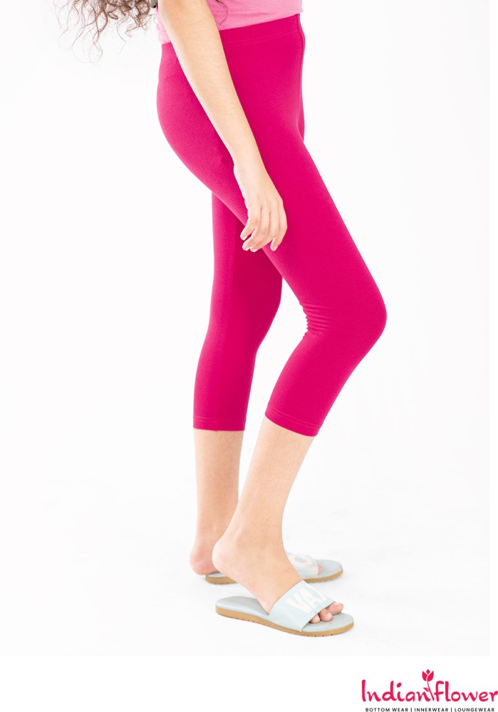 Buy online Solid Pink Cotton Lycra Capri from Capris & Leggings