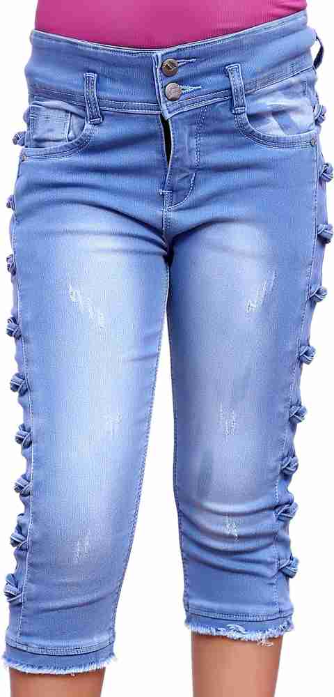 FNOCKS Capri For Girls Casual Solid Denim Price in India Buy