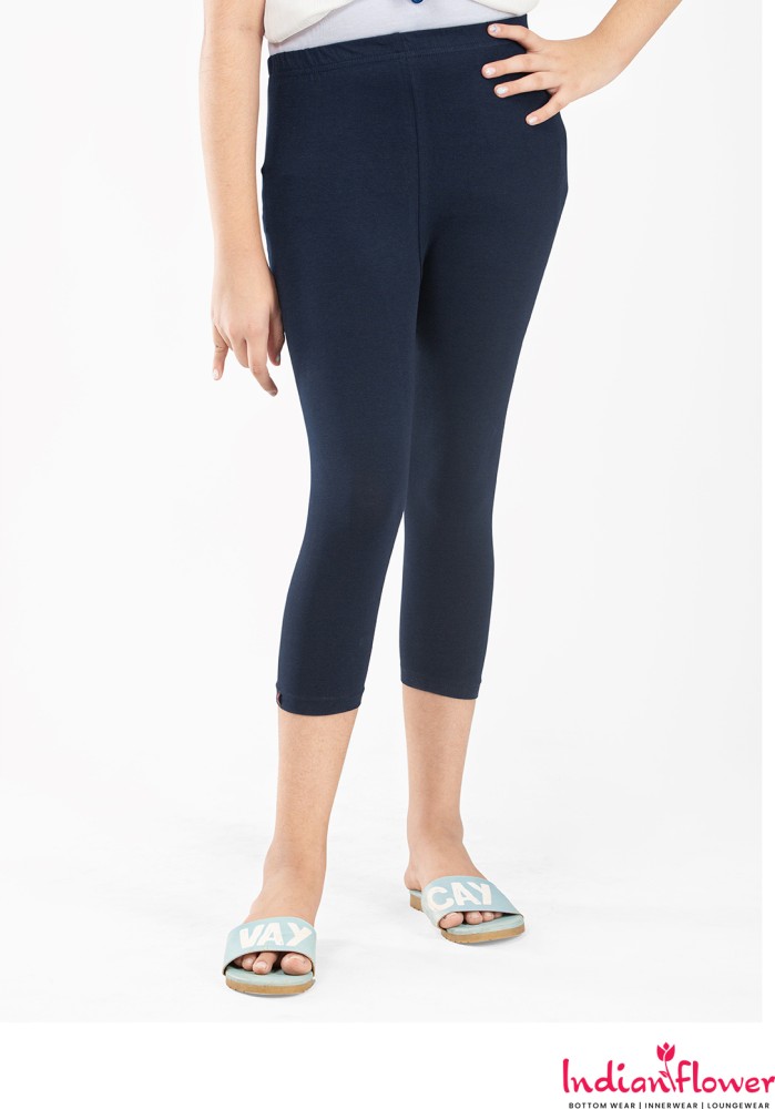 Indian Flower Women Blue Capri Leggings