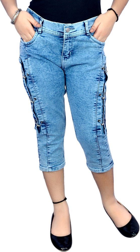NEON-9 Capri For Girls Casual Dyed/Washed Denim Price in India