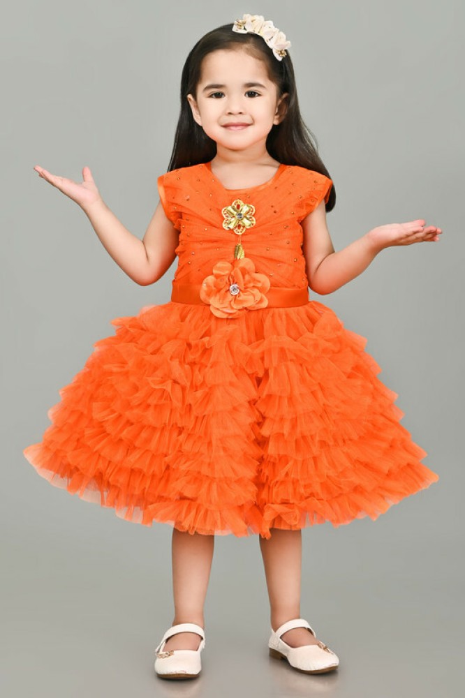 Orange colour baby on sale frocks