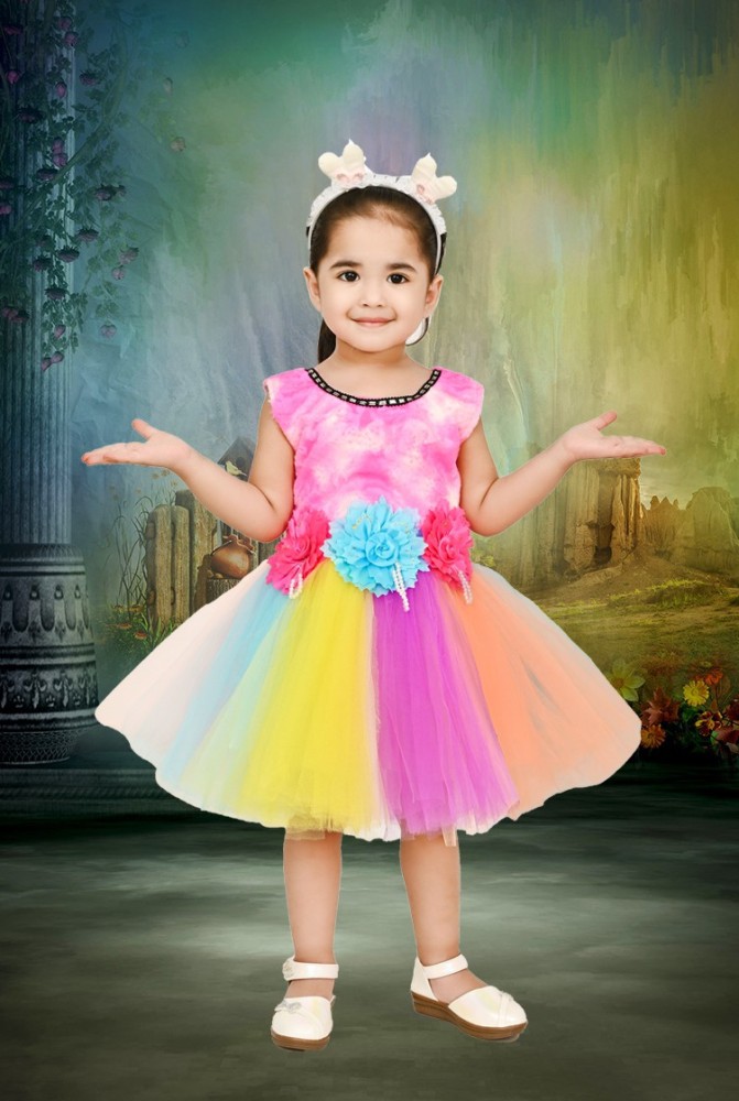 DREAMFILL Baby Girls Midi Knee Length Festive Wedding Dress Price