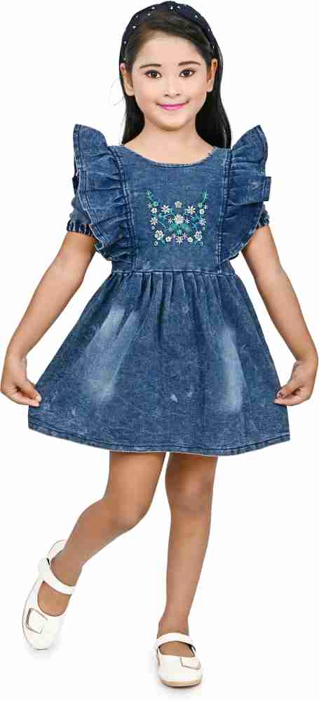 Buy Nazrana Girls Denim A-Line Maxi Dungaree Dress (Blue, 1-2