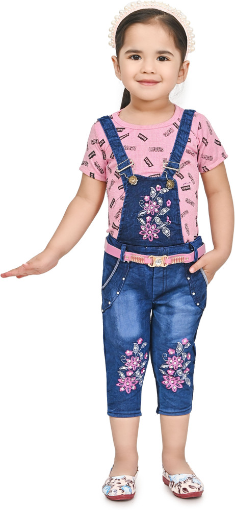 TOP STORE Dungaree For Baby Girls Casual Embroidered Denim Price