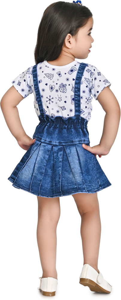 BULBULDRESSES Dungaree For Baby Girls Casual Self Design Denim