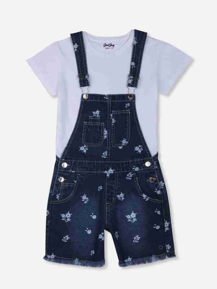 Girls Denim Dungaree Skirt With Applique – Kiddopanti