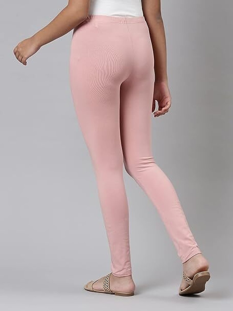 Workout Leggings for Women 3/4 Print Tights Cropped Ankle Length Legging  Pink L