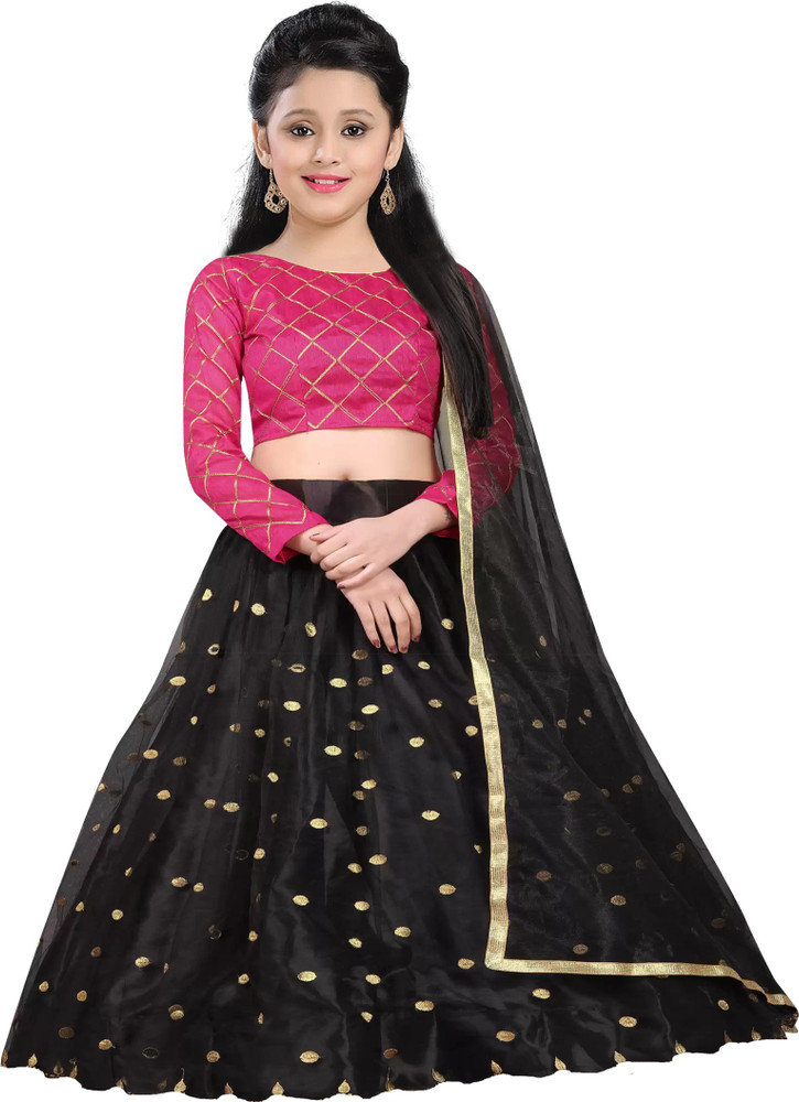 Gold And Black Lehenga Choli With Moti Work Dupatta