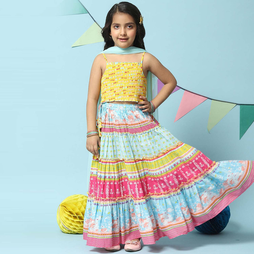 Biba Lehenga Choli : Buy Biba Fuchsia & Lime Green Cotton Blend Lehenga Set  (Set of 3) Online | Nykaa Fashion