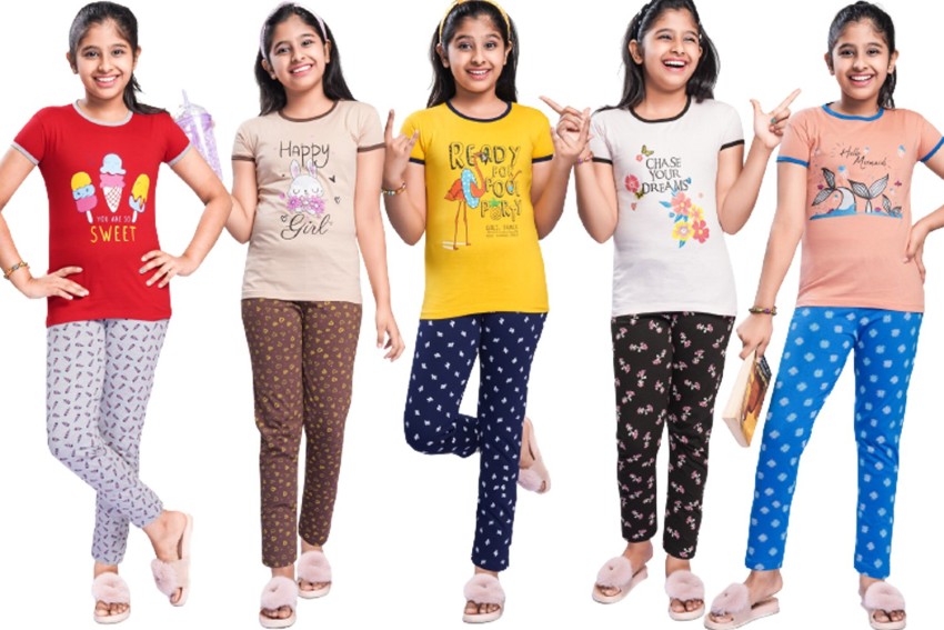 SK NAREN Kids Nightwear Girls Printed Cotton
