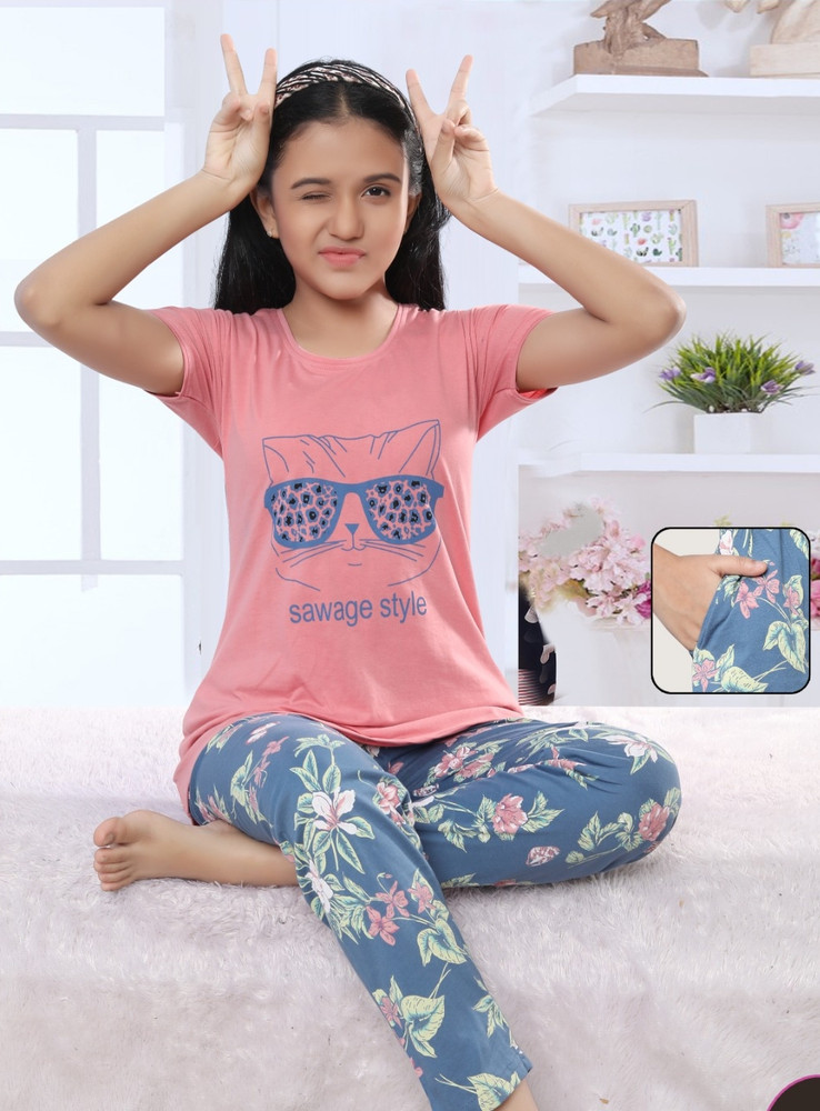 Just4You Kids Nightwear Girls Graphic Print Floral Print Cotton Price in India Buy Just4You Kids Nightwear Girls Graphic Print Floral Print Cotton online at Flipkart