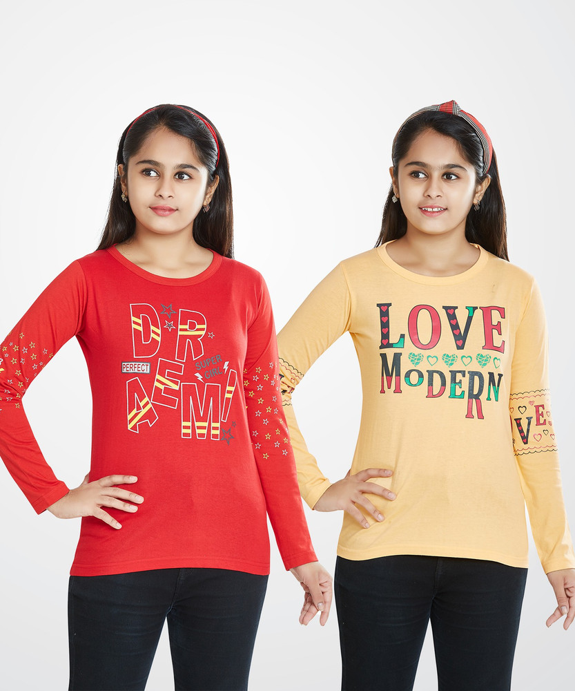 Flipkart Te Purple Girls Typography Pure Cotton T Shirt