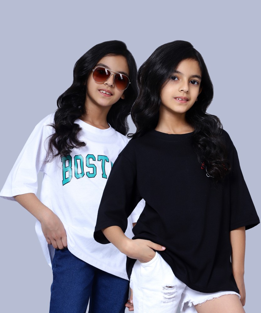 Flipkart NICK AND JONES Girls Printed Pure Cotton Oversized T Shirt Round Neck