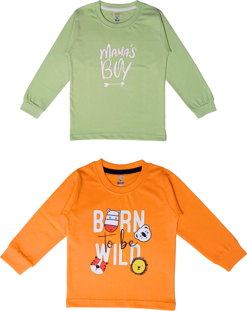 Flipkart FUNNY BEAR Baby Boys Baby Girls Printed Pure Cotton Regular T Shirt Round Neck