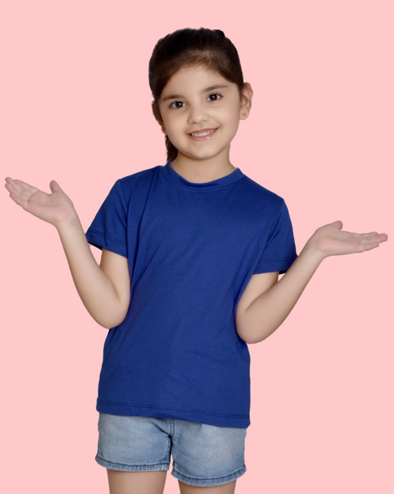 Nusyl Girls Solid Cotton Blend T Shirt - Round Neck
