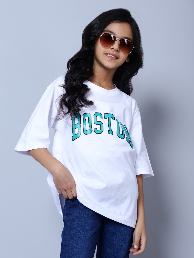 NICK AND JONES Girls Printed Pure Cotton Oversized T Shirt