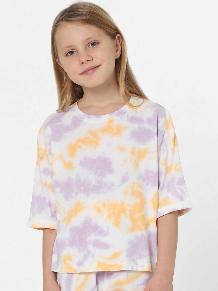 Girls Top Kids Tops Tie Dye Print Blue Fahsion Trendy T Shirt Crop Top 5-13  Year