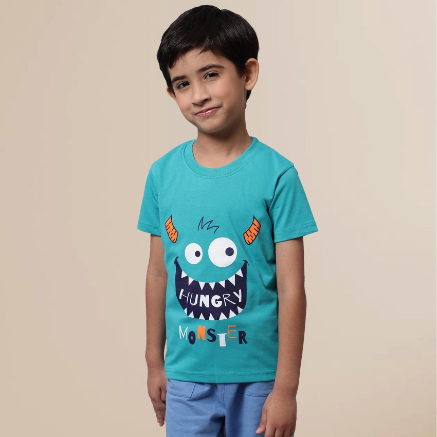 JUSCUBS Boys Grey Printed Cotton Blend Crew Neck Tshirt (6-9M)