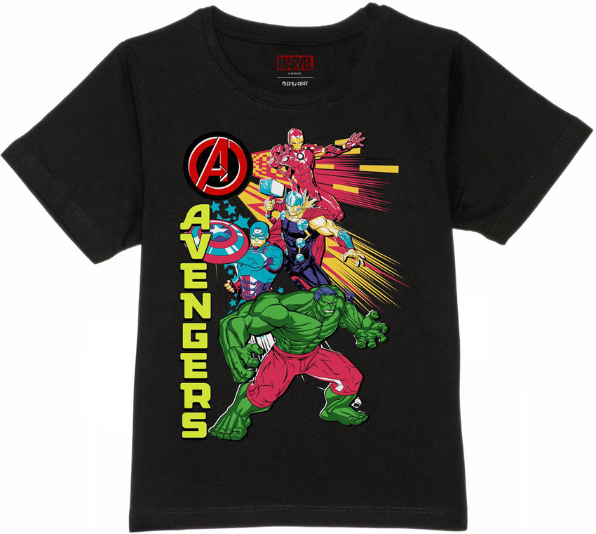 Flipkart MARVEL BY MISS CHIEF Boys Graphic Print Pure Cotton Regular T Shirt Round Neck