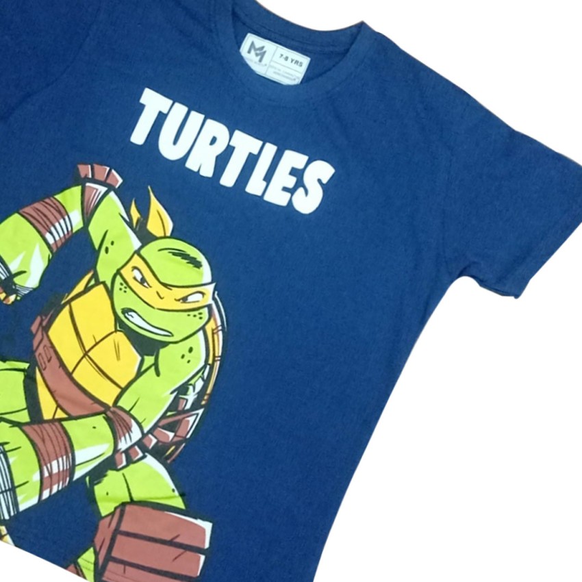 Cotton T shirt Printed Ninja Turtles Short Sleeve Round Neck For Boys - Blue