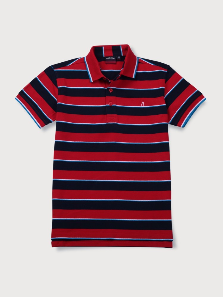 Flipkart GINI JONY Boys Striped Cotton Blend Regular T Shirt Polo Neck