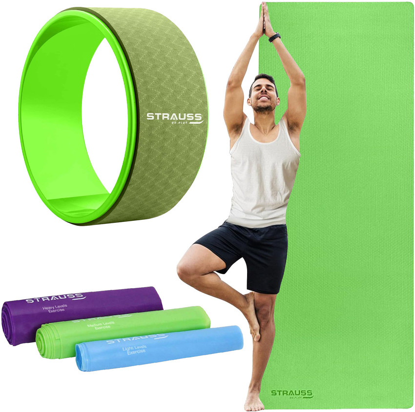 Strauss Yoga Combo Kit 6mm Eva Yoga Mat with Resistance Bands Pack of 3 Yoga Wheel Yoga Kit Buy Strauss Yoga Combo Kit 6mm Eva Yoga Mat with Resistance Bands Pack of 3