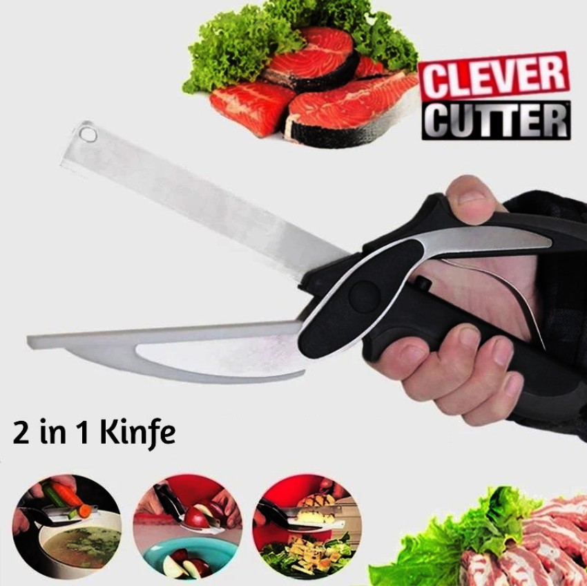 Clever Cutter Stainless Scissors W/Cutting Board Fruits Cheese Vegetables  Meat