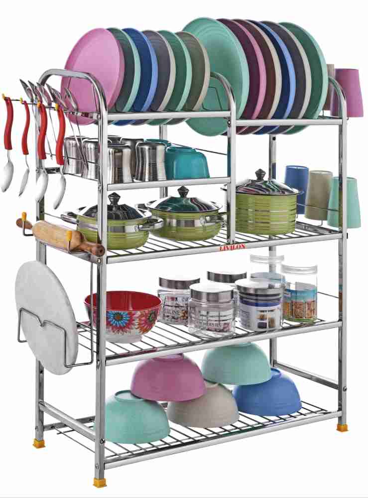 L LIVILON Utensil Kitchen Rack Steel 32 x 24 Inch/ 5 Shelves Dish Rack/  Stainless Steel Kitchen Dish Rack Price in India - Buy L LIVILON Utensil  Kitchen Rack Steel 32 x