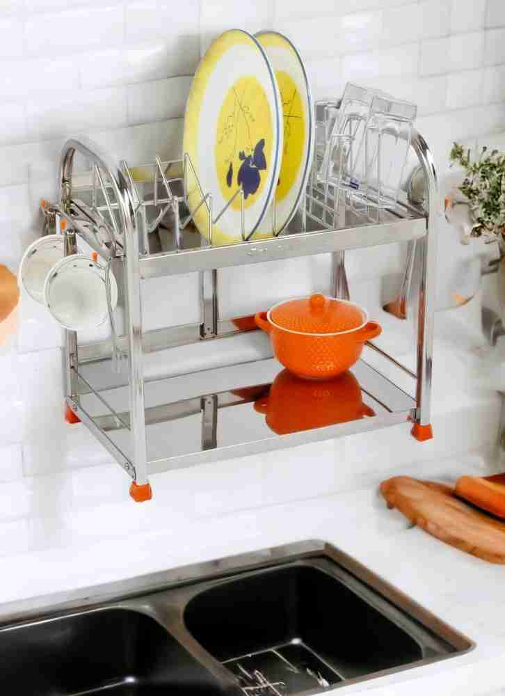 Stainless steel dish/glass drying rack on wall