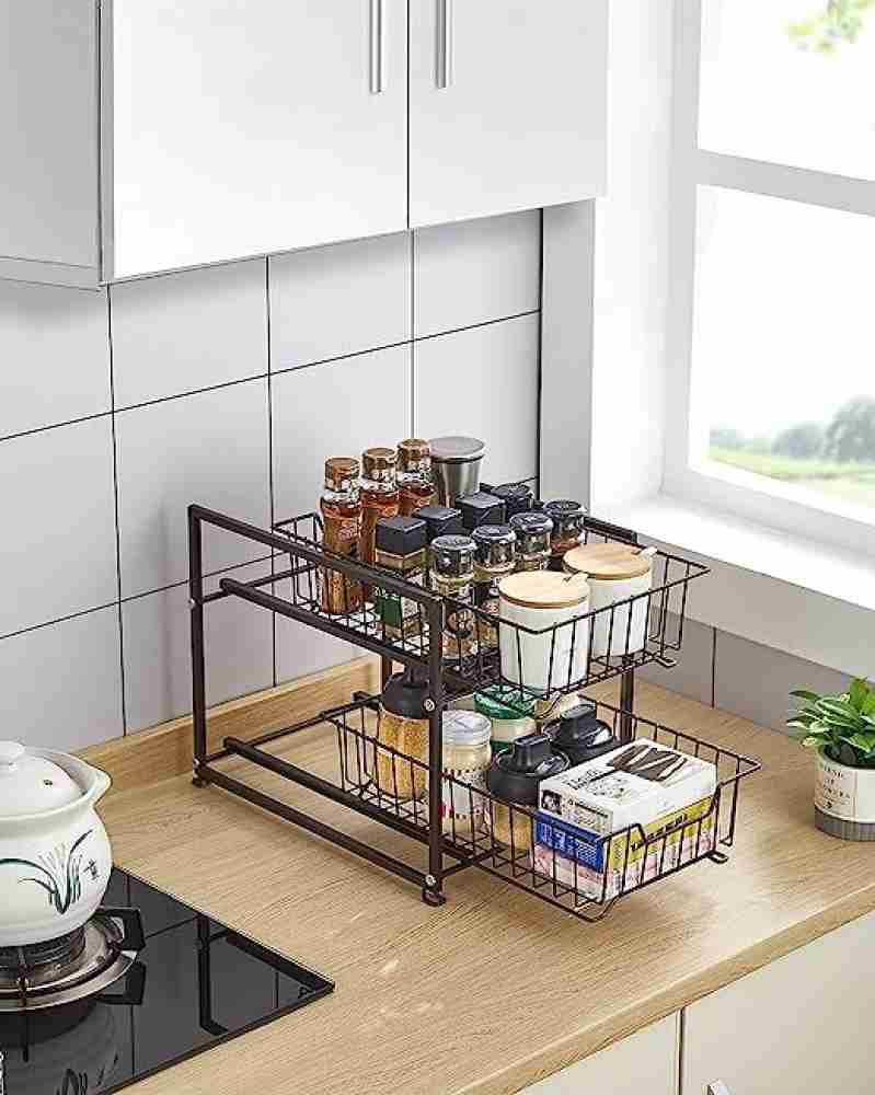1pc Double-layer Kitchen Under Sink Storage Rack With Pull-out