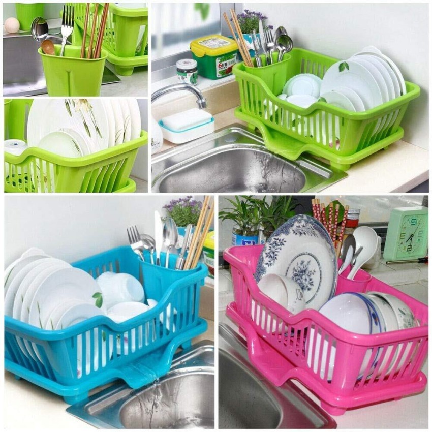 DDecora Dish Drainer Kitchen Rack Plastic in 1 Large Sink Set Drying  Washing Basket with Tray(PINK) Price in India - Buy DDecora Dish Drainer  Kitchen Rack Plastic in 1 Large Sink Set