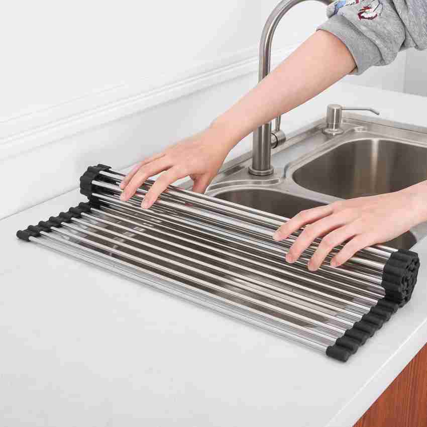 Triangle Dish Drying Rack For Sink Corner Roll Up Dish Drying Rack Folding  Stainless Steel Multipurpose