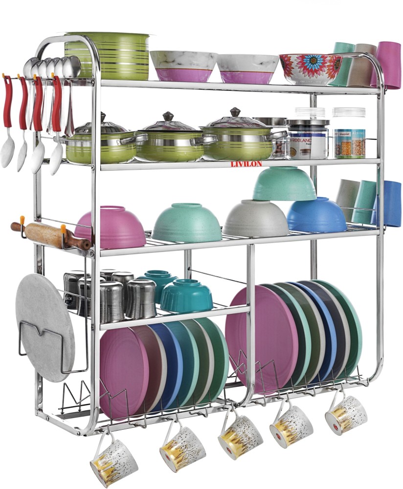 AVAIL Stainless steel 5 Self 31 x 30 Inches Kitchen Dish Rack / Plate  Cutlery Stand / Kitchen