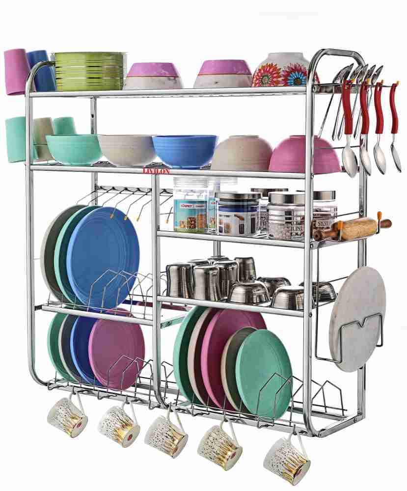 5 Shelves 31x30 Inch Dish Rack, Plate Cutlery Stand, Kitchen Stand Rack